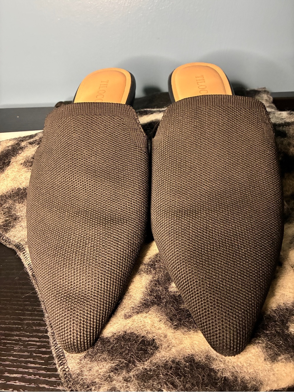 Black Pointed Knit Slip-On Mules